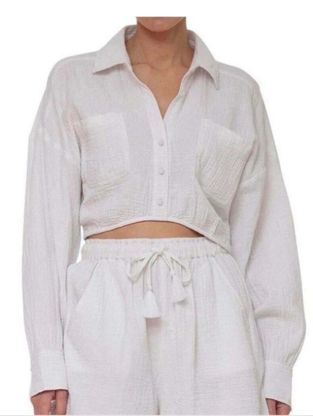 Avec Les Filles White Cropped Long Sleeve - Large
